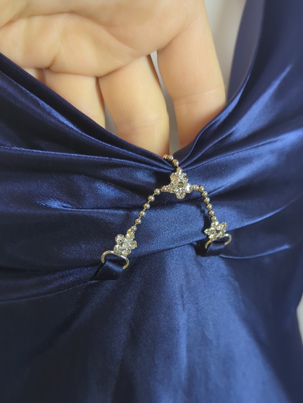La Senza Slip Dress Navy Satin Cowl Neck Jewels Size Small Maxi - Picture 7 of 11